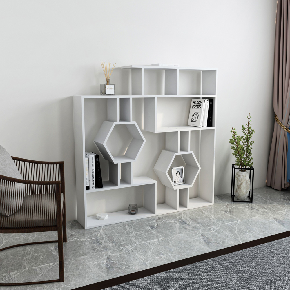 Decorotika Tamara White Geometric Unique Bookshelf Image 6