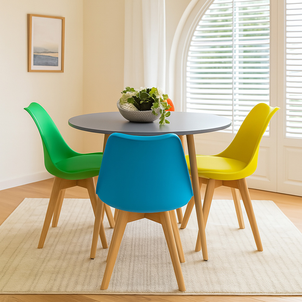 Kosy Koala Grey Round Dining Table Set with 4 Mixed Tulip Chairs Image 2