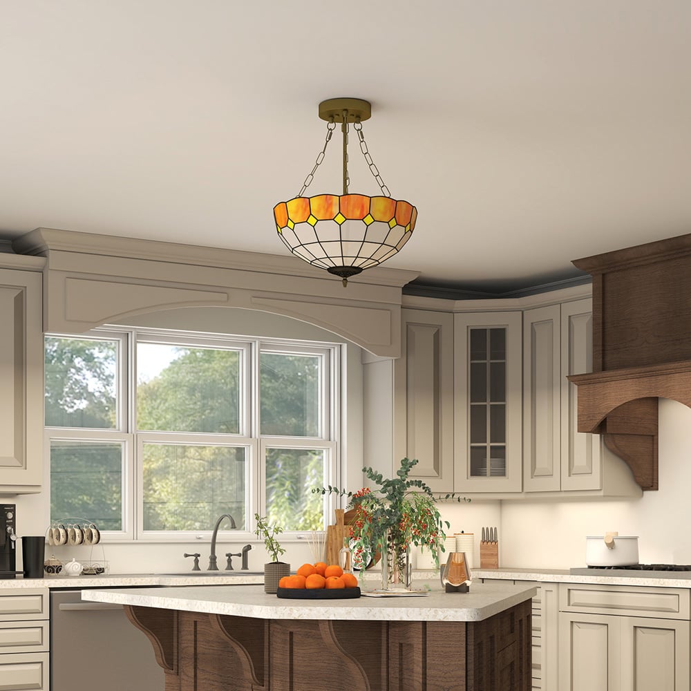 HOMCOM Orange Tiffany Style Ceiling Light Image 3