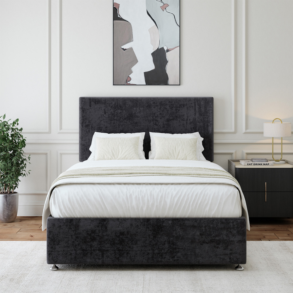 Bedmaster Small Double Black Naples Linen Divan Base with Valencia Headboard Image 3