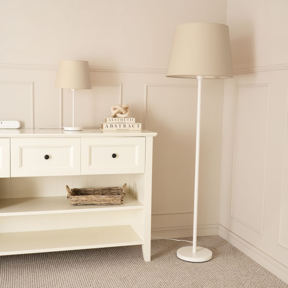 ValueLights Charlie Beige Tapered Shade White Single Stem LED Floor Lamp Image 5