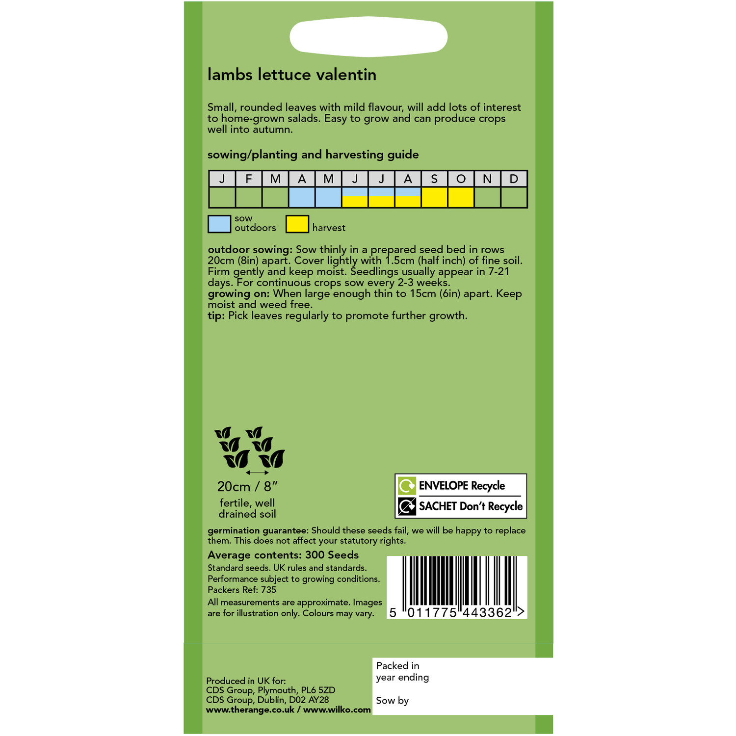 Wilko Lambs Lettuce Valentin Seeds Image 2