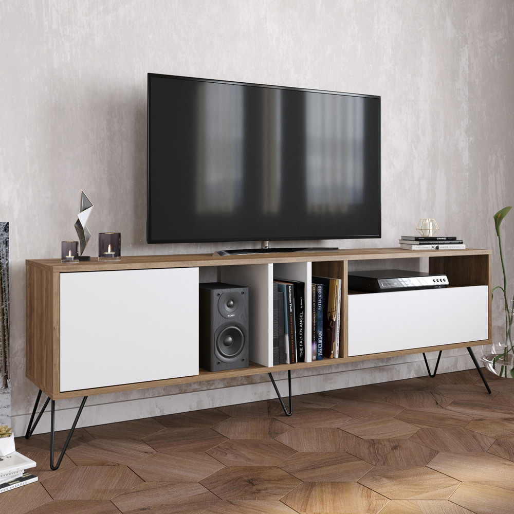 Decorotika Mistico Walnut and White Wide TV Unit Image 1