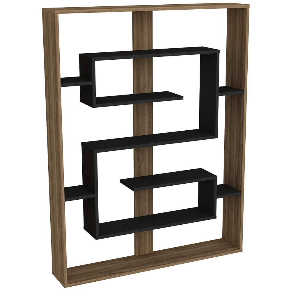 Decorotika Esteban 10 Shelf Walnut and Black Geometric Bookcase Image 2