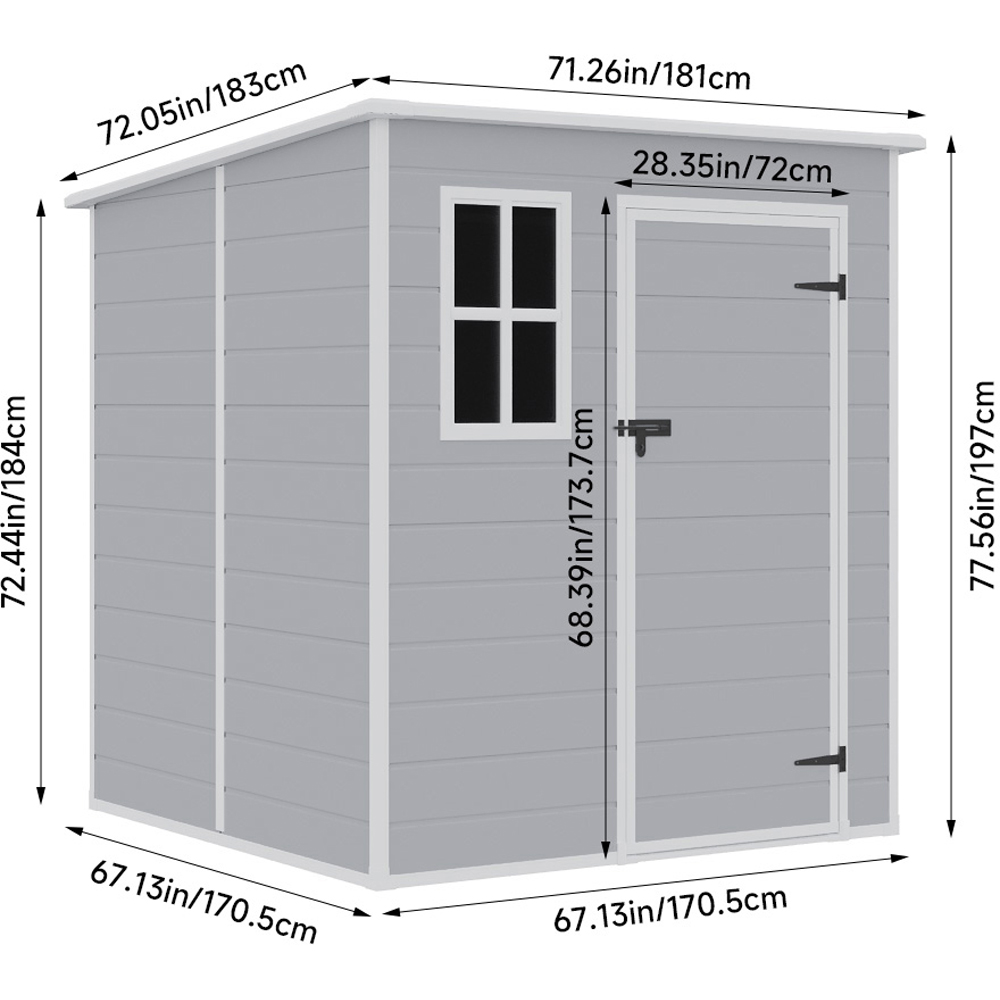 H&O Direct 6 x 6ft Grey Plastic Pent Garden Shed Image 4
