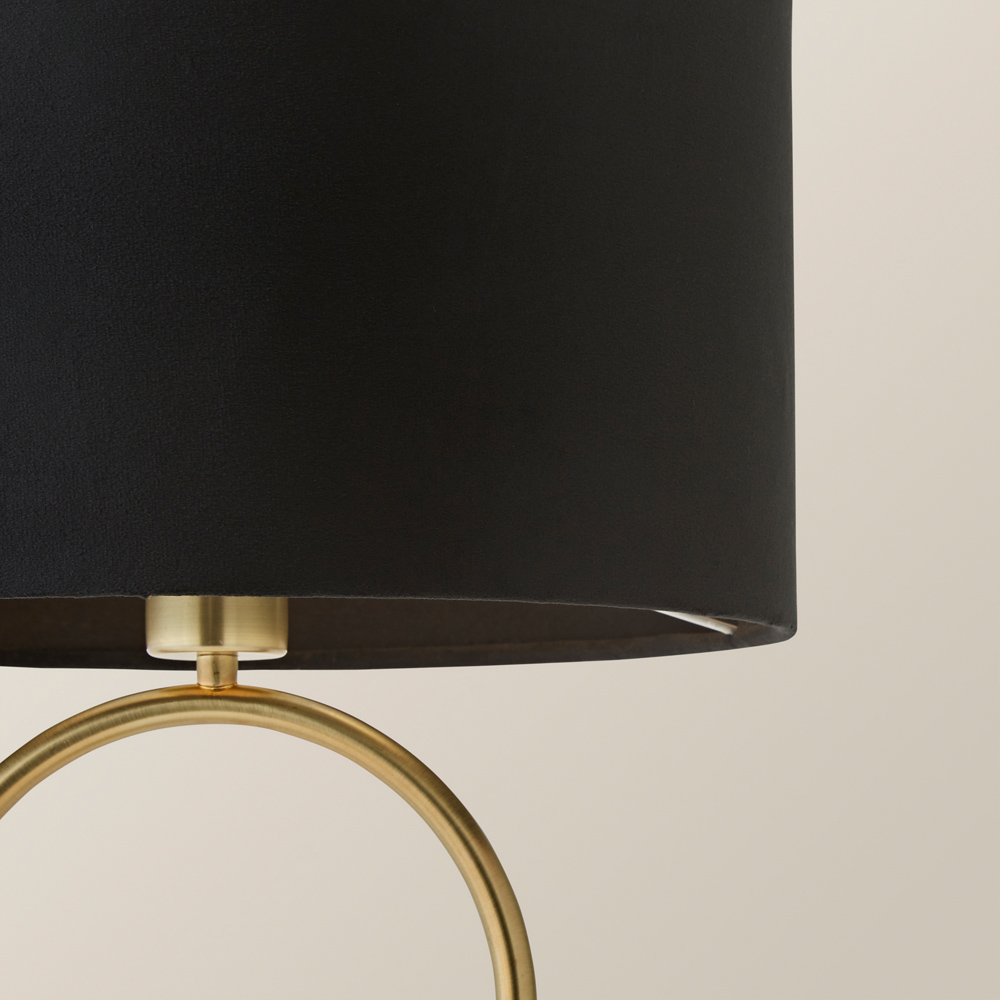 ValueLights Antonia Black Velvet Drum Shade Brushed Gold Oval LED Table Lamp Image 3