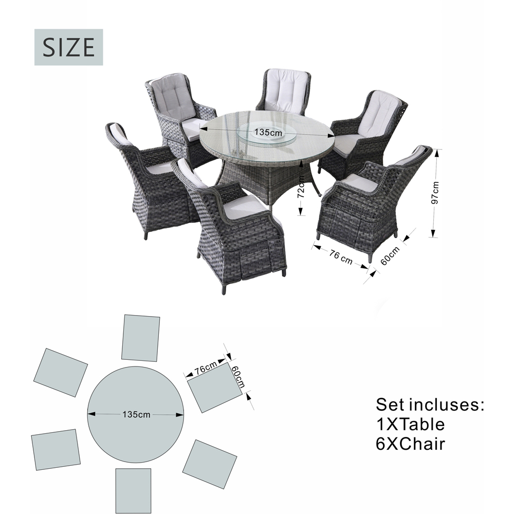 Direct wicker Grey 6 Seater Rattan Aluminium Garden Dining Set with Lazy Susan Image 9