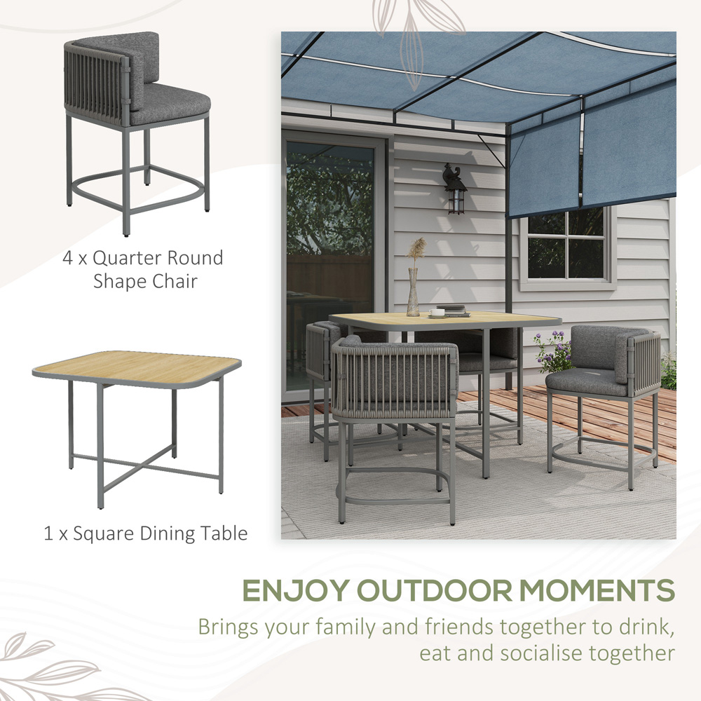 Outsunny 4 Seater PE Rattan Dining Set Grey Image 4