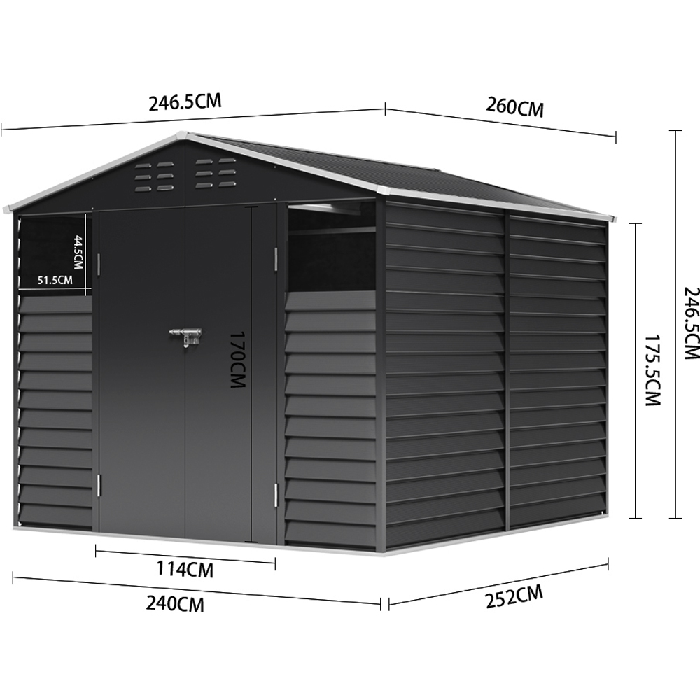 Living and Home 8 x 8.5ft Charcoal Black Steel Apex Graden Shed Image 8