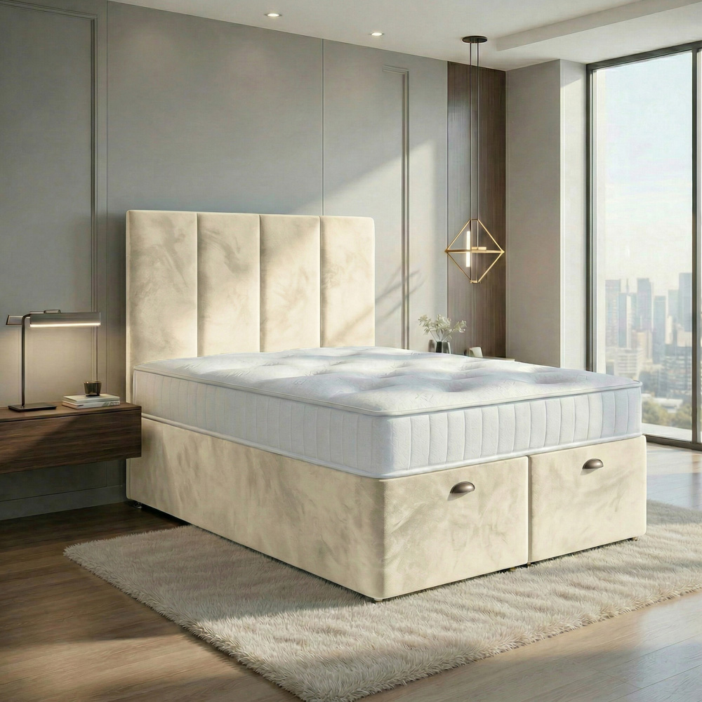 DS Living Harmony King Size Cream Plush Velvet Ottoman Bed Image 5