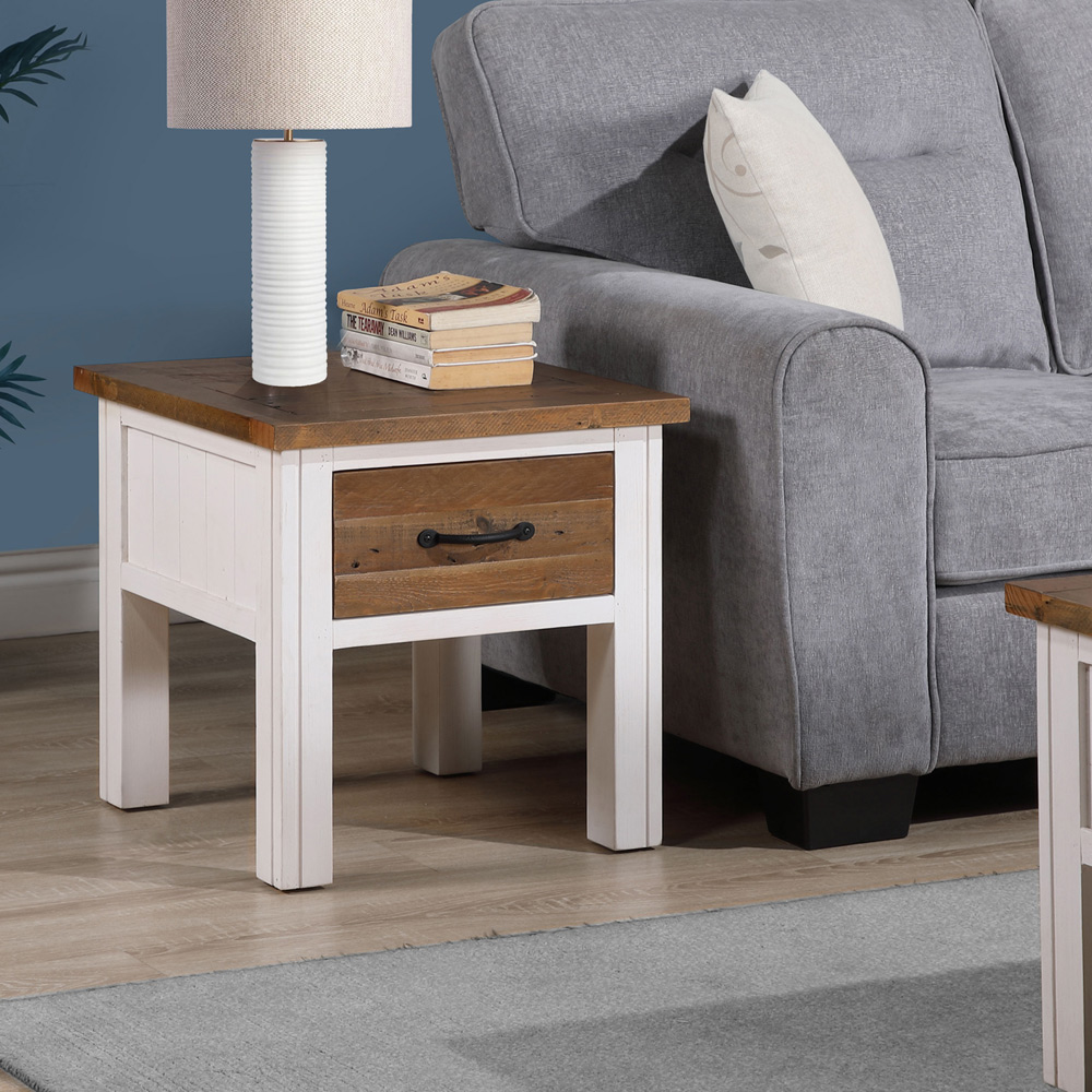 Baumhaus Splash of White Single Drawer Brown and White Lamp Table Image 7