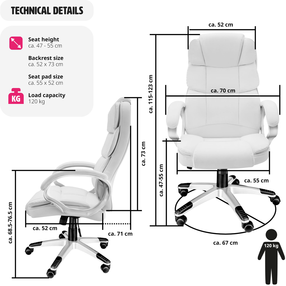 tectake Jonas White Height Adjustment Office Chair Image 9