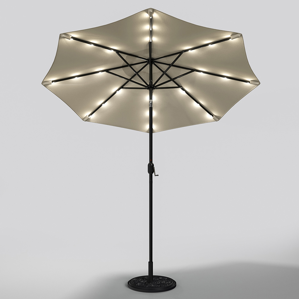 Living and Home Beige 24 Solar LED Crank and Tilt Parasol with Floral Pattern Base 3m Image 4