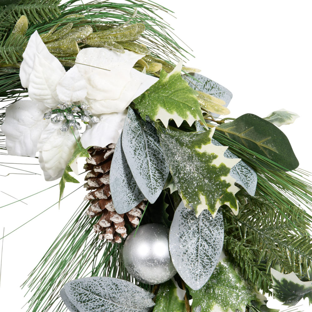 White Poinsettia Pinecone Bauble Wreath Image 3