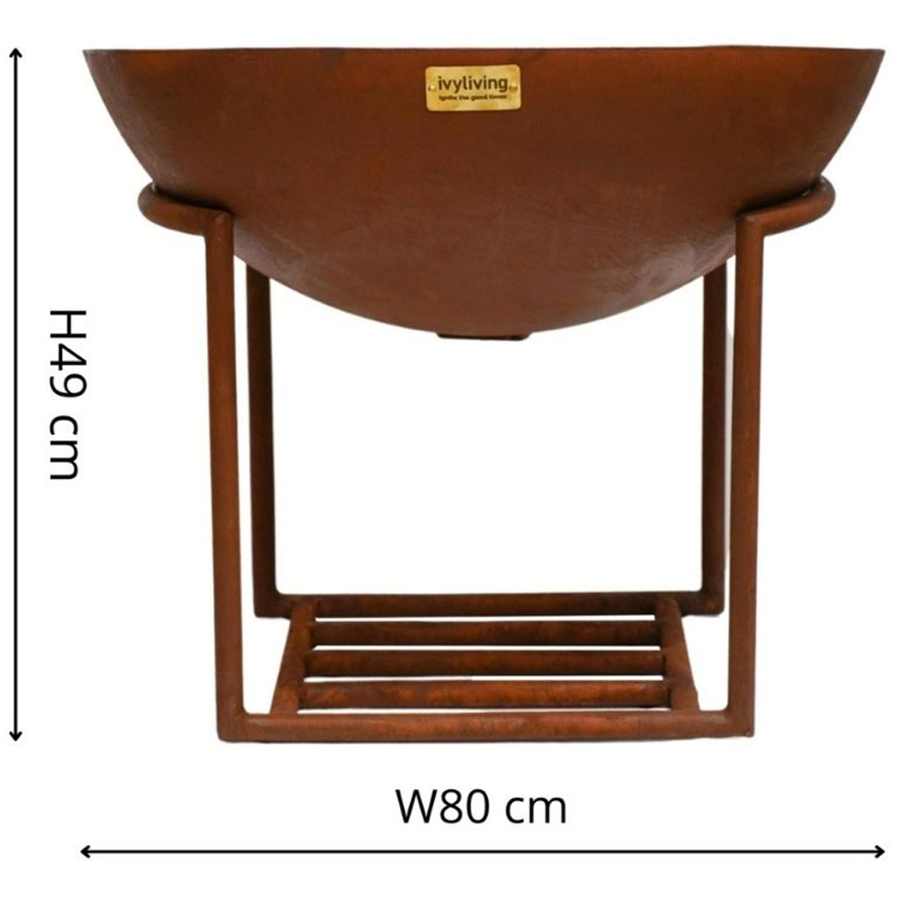 Ivyline Extra Large Rust Outdoor Cast Iron Fire Bowl on Stand 49 x 80cm Image 4