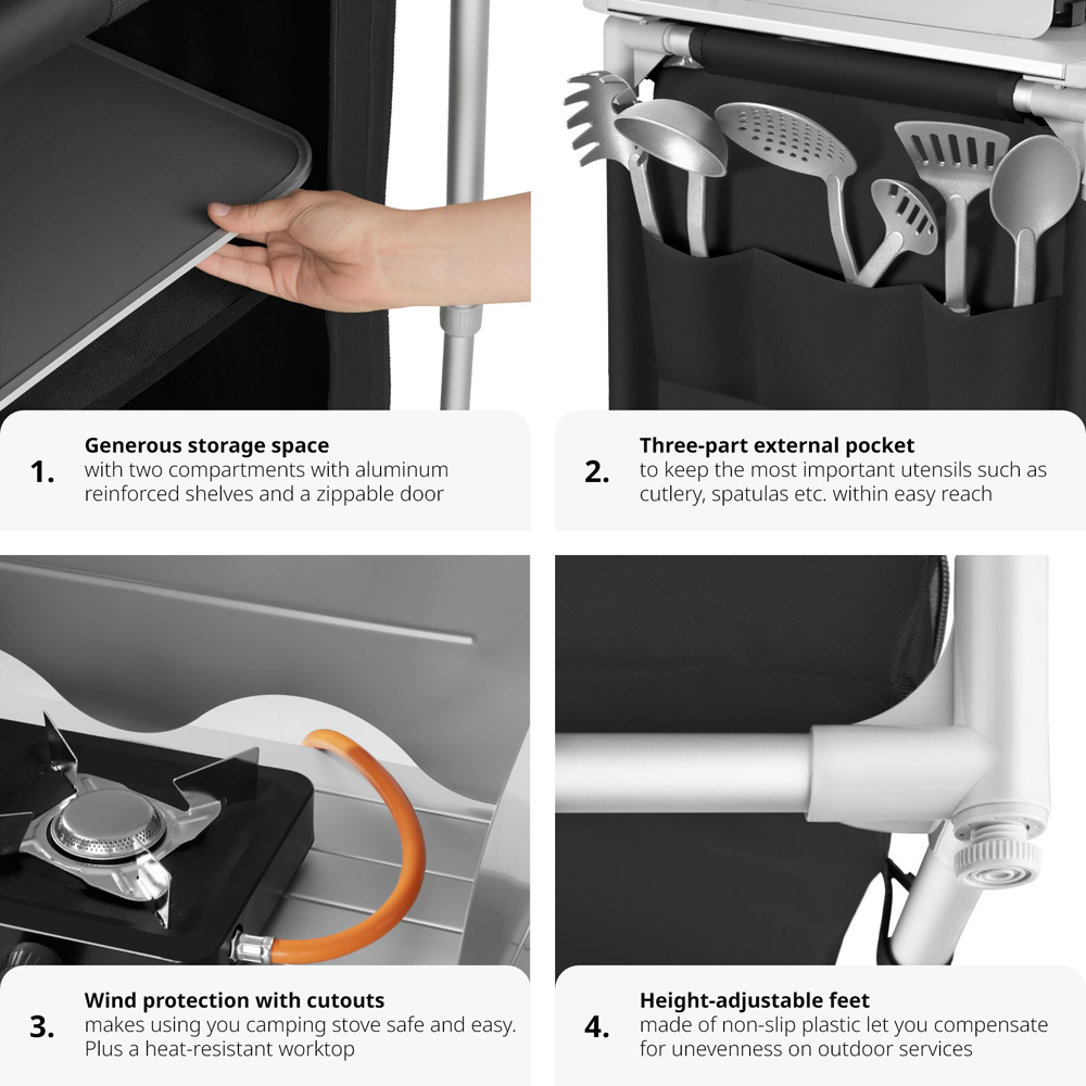 tectake 2 Compartment Black Foldable Camping Kitchen Image 5