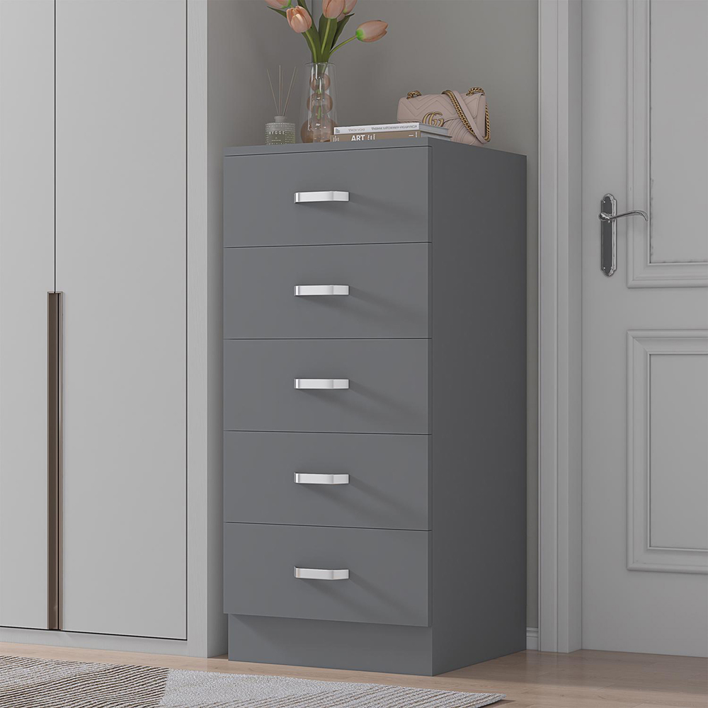 FWStyle Tunis Matt Grey 5 Drawer Slim Chest Image 6