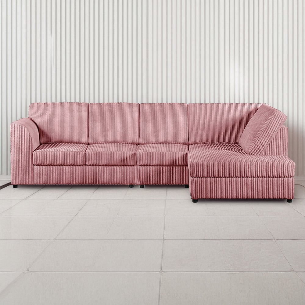 Luxor 4 Seater Pink Jumbo Cord Right Hand Facing Full Back L Shaped Corner Sofa Set Image 1