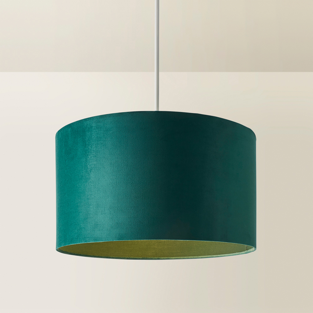 ValueLights Reni Forest Green Velvet Ceiling Drum Lamp Shade Large Image 5