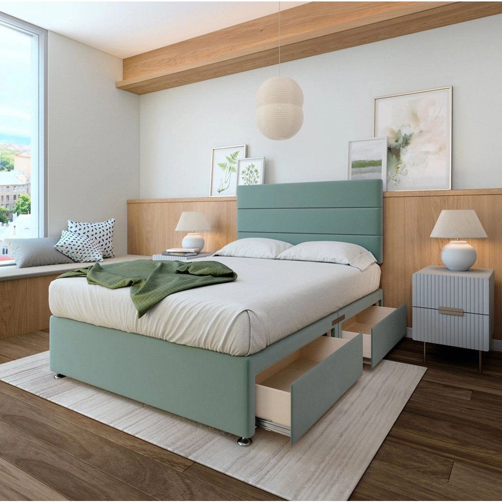Bedmaster Small Double Duck Egg Plush Velvet 4 Drawer Divan Base with Milan Headboard Image 2