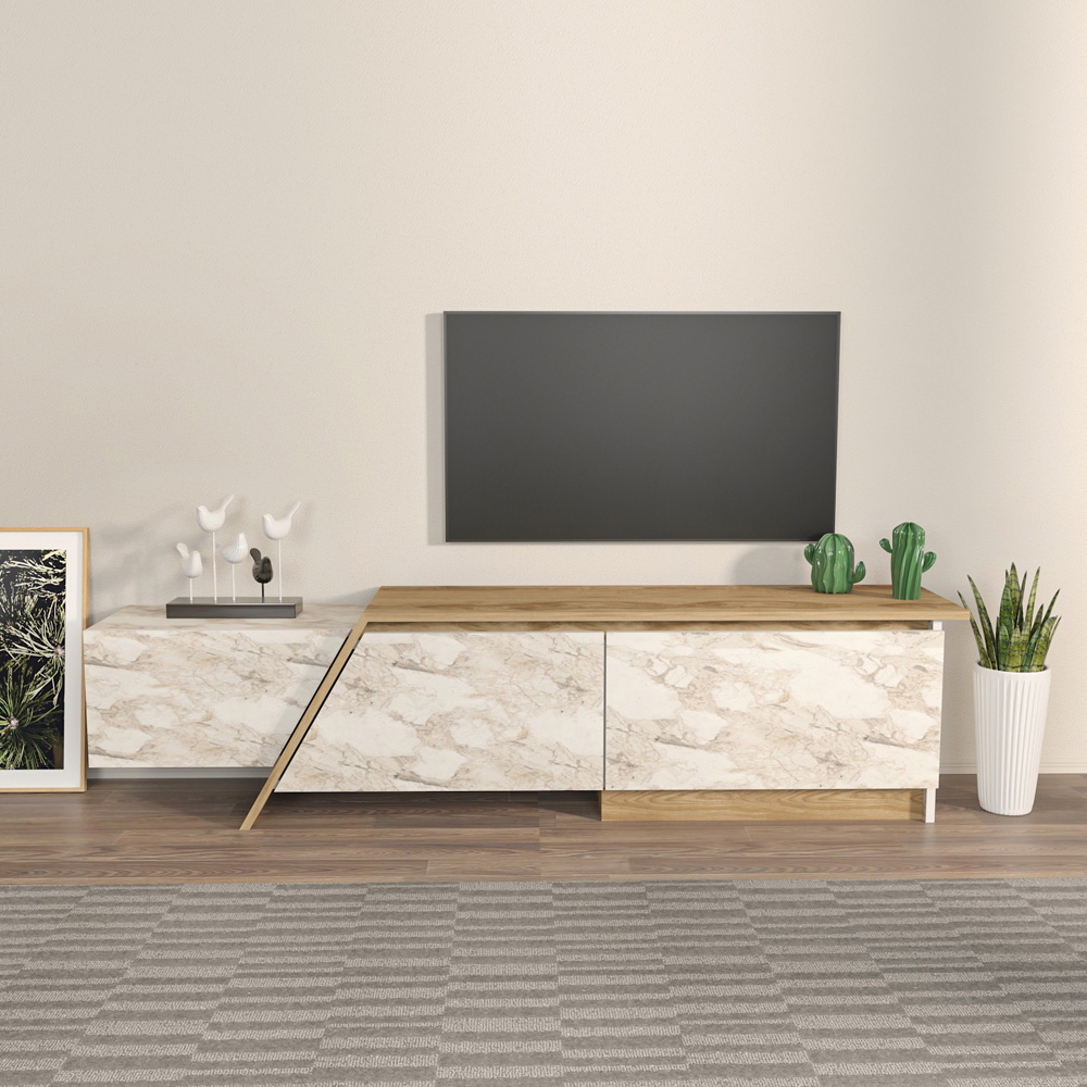 Decorotika Zonas 3 Door Oud and White Marble Effect TV Unit Image 4