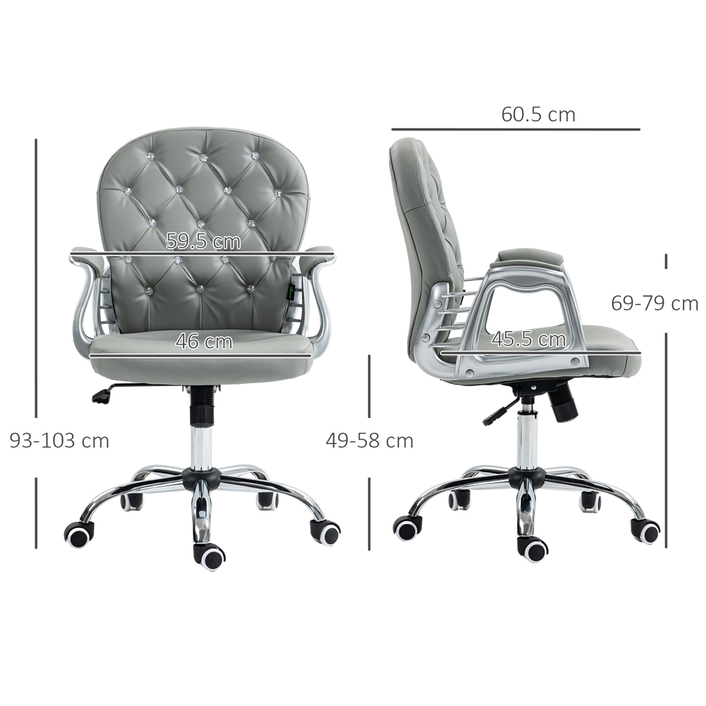 Portland Grey PU Diamante Padded Swivel Office Chair Image 9