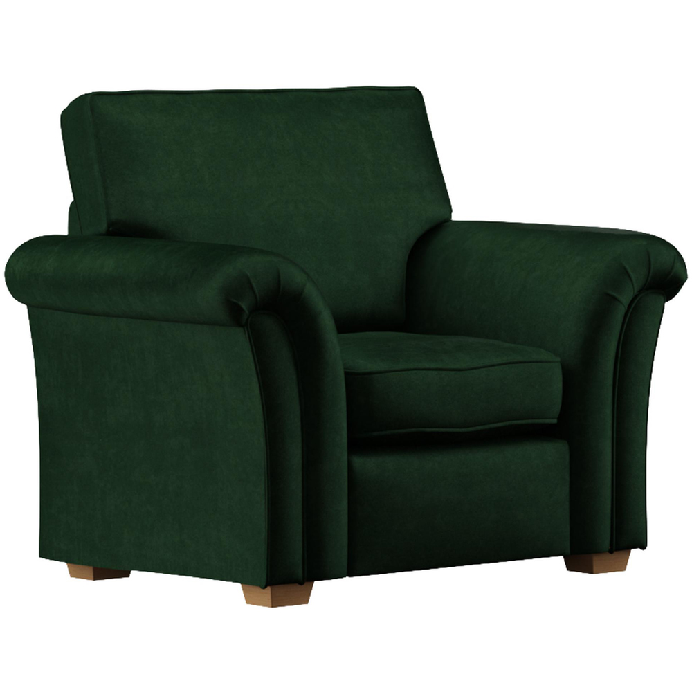 Castleacre Forest Green Plush Velvet Fixed Back Armchair Image 2