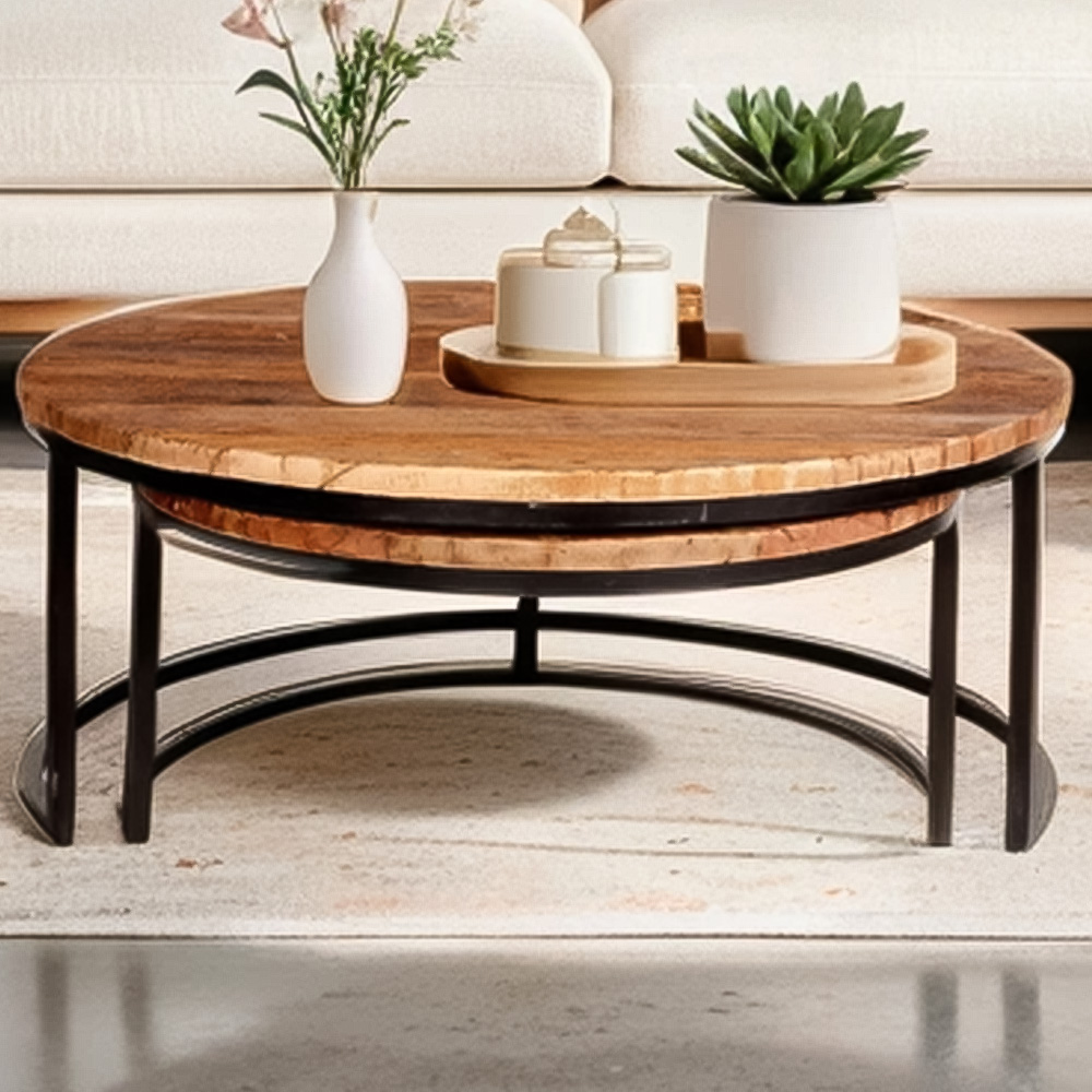 Brooklyn Wooden Round Nest of Tables Set of 2 Image 1