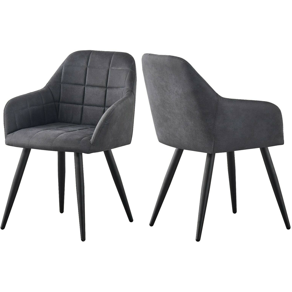 Adrian Set of 2 Dark Grey Suede Faux Leather Dining Chairs Image 2