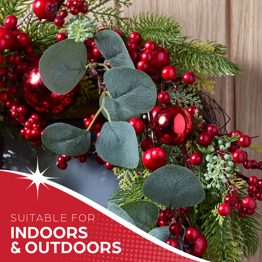The Christmas Workshop Artificial Wreath with Red Baubles 45cm Image 5