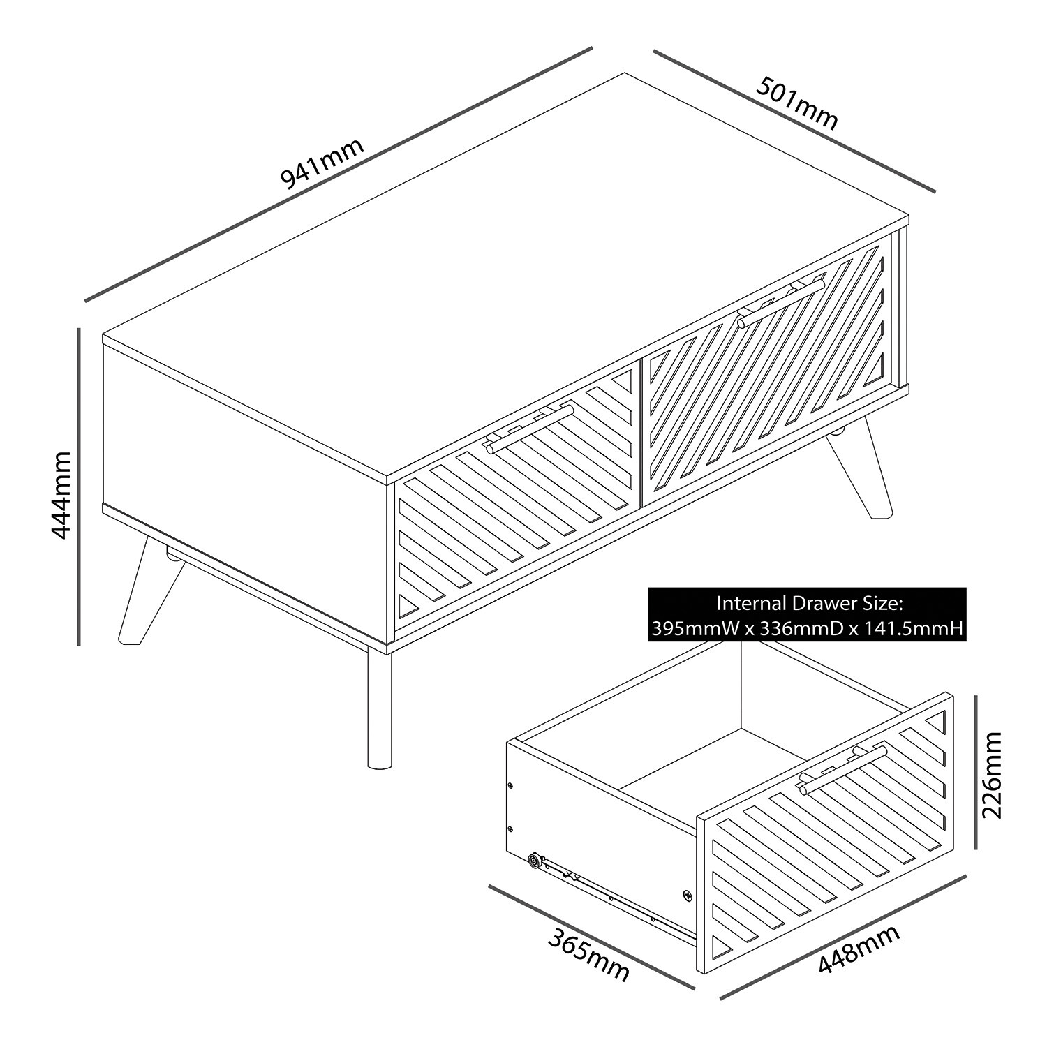 Cora 2 Drawer Green Coffee Table Image 2