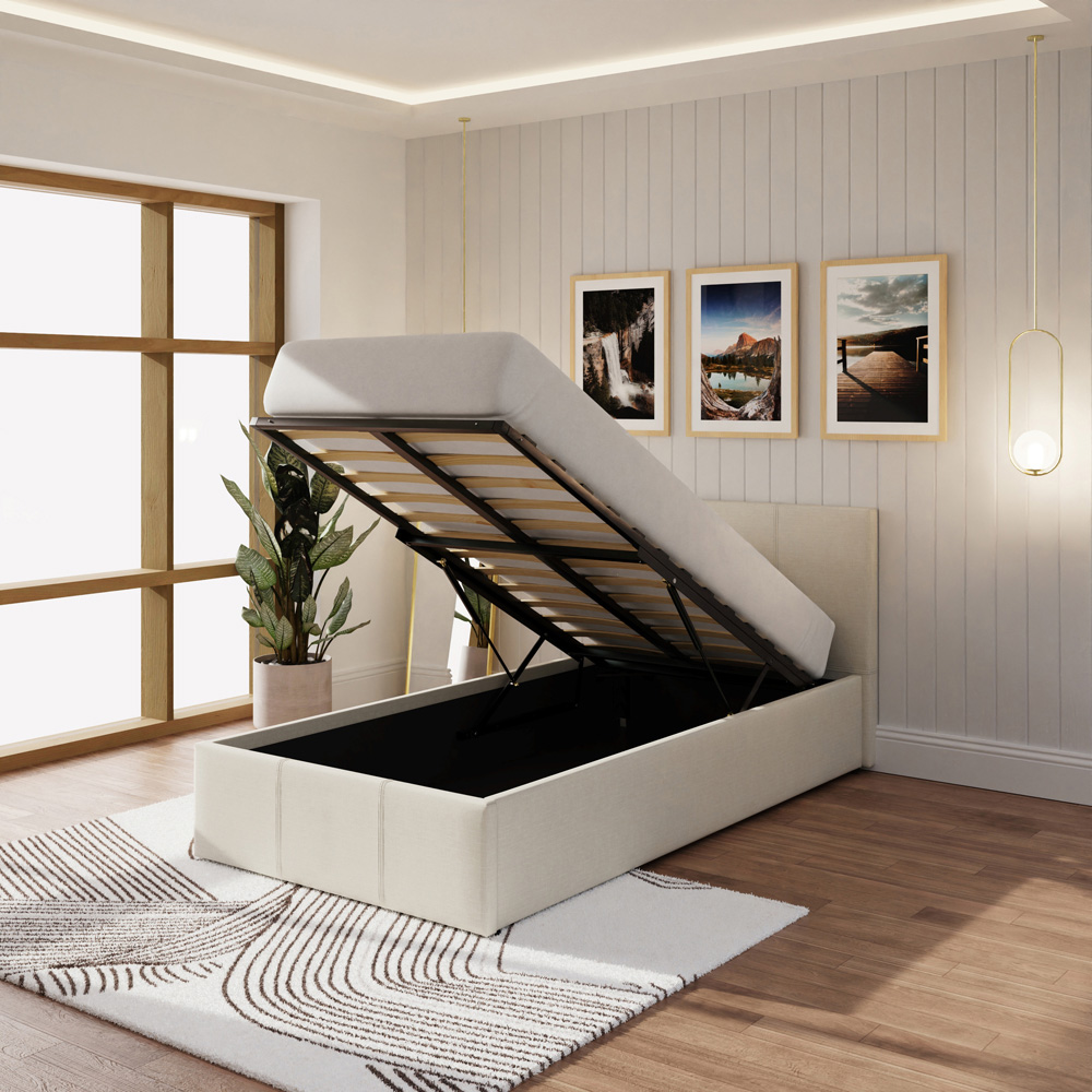 GFW Single Natural Hopsack Fabric End Lift Ottoman Bed with Bonnell Mattress Image 8