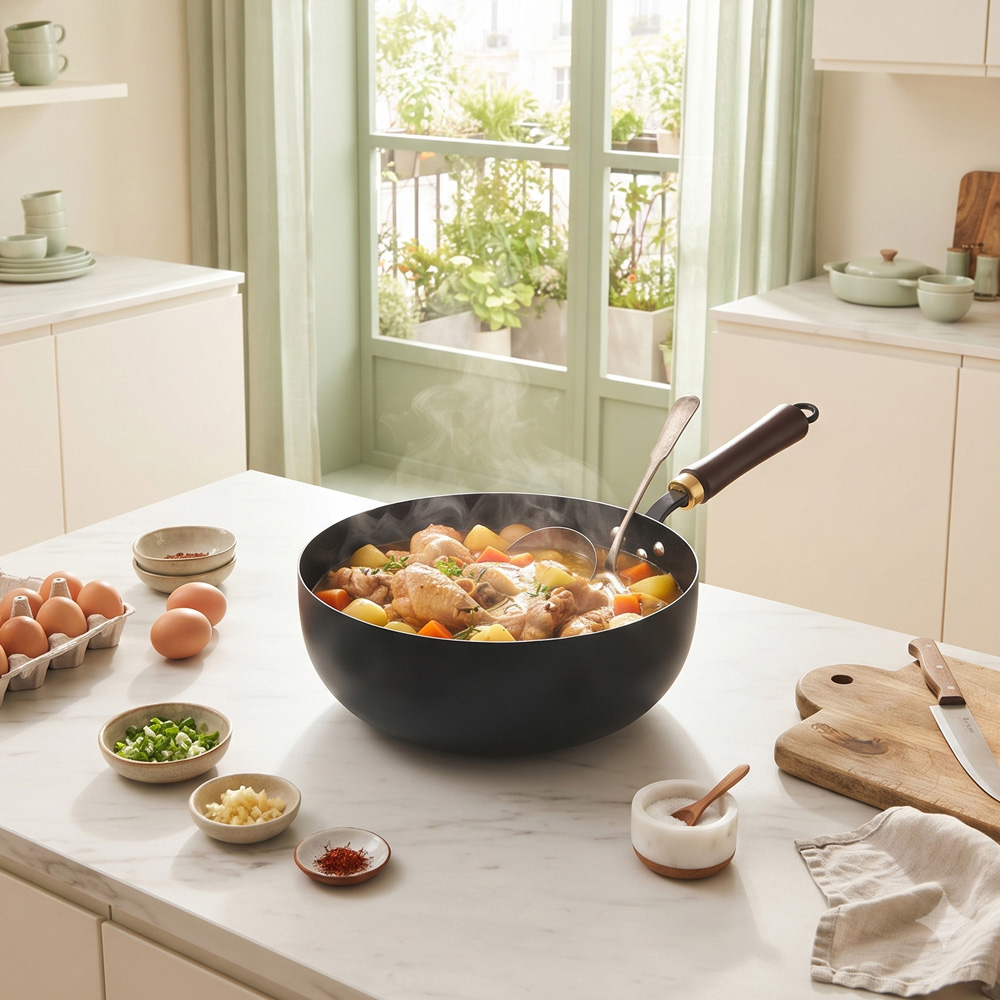 Living and Home 26cm Black Iron Wok with Detachable Handle Image 7