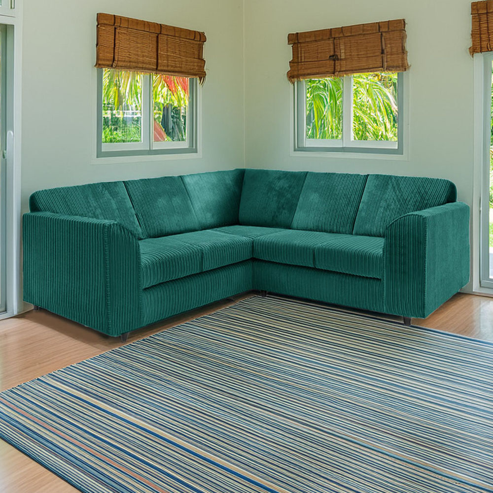 Luxor 5 Seater Teal Jumbo Cord Full Back L Shaped Corner Sofa Set Image 1