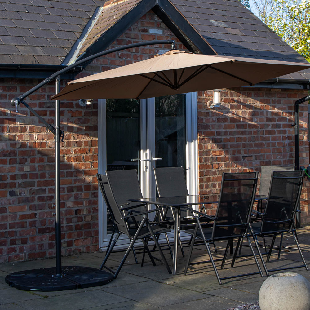 Samuel Alexander 6 Seater Rectangular Outdoor Dining Set with Beige Banana Parasol and Base Image 1