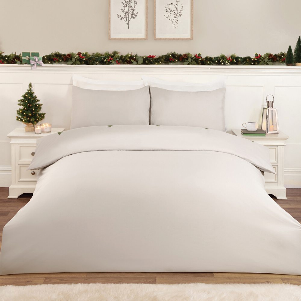 Embroidered Trees Duvet Set Silver Double Image 2