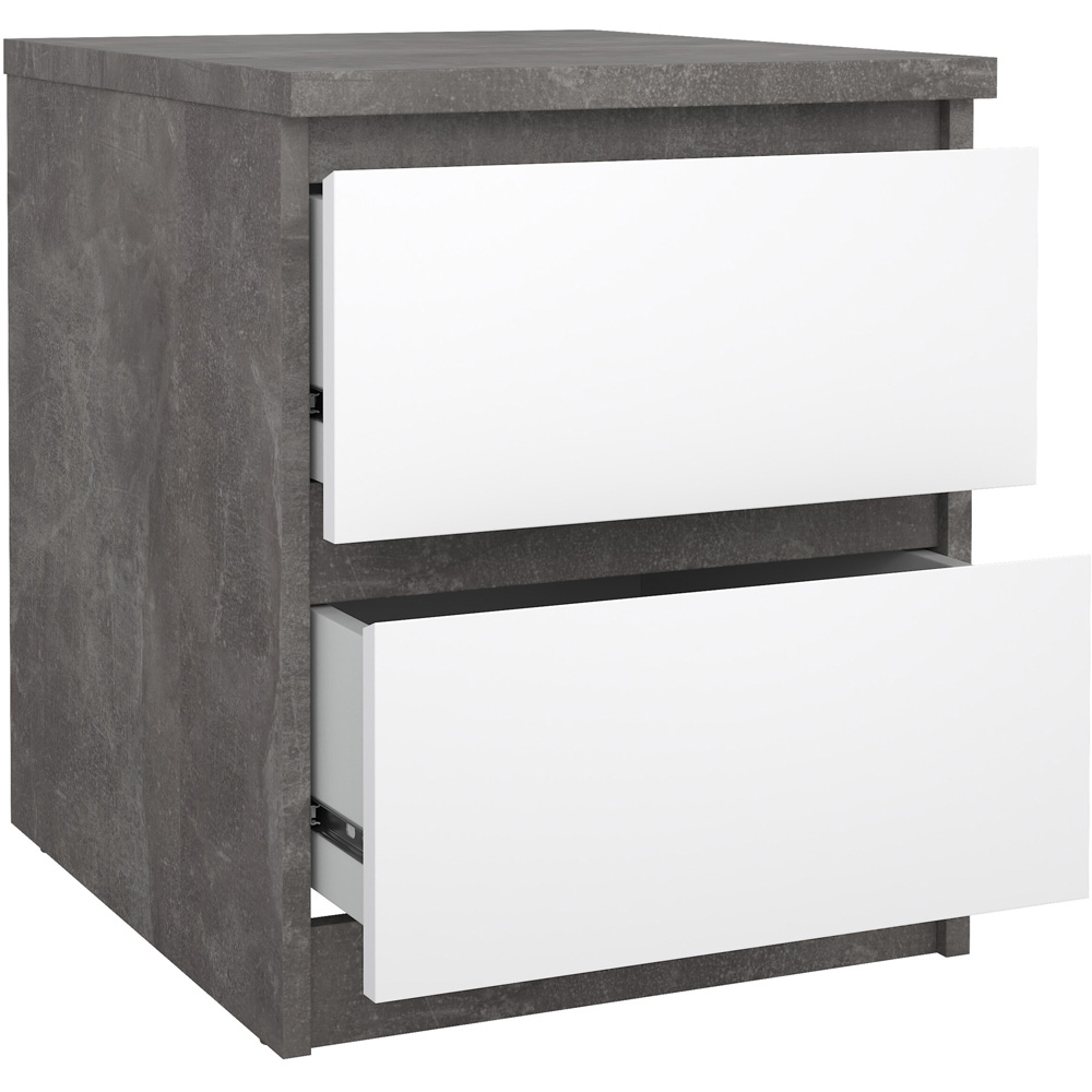 Florence Naia 2 Drawer Concrete and White High Gloss Bedside Table Image 5
