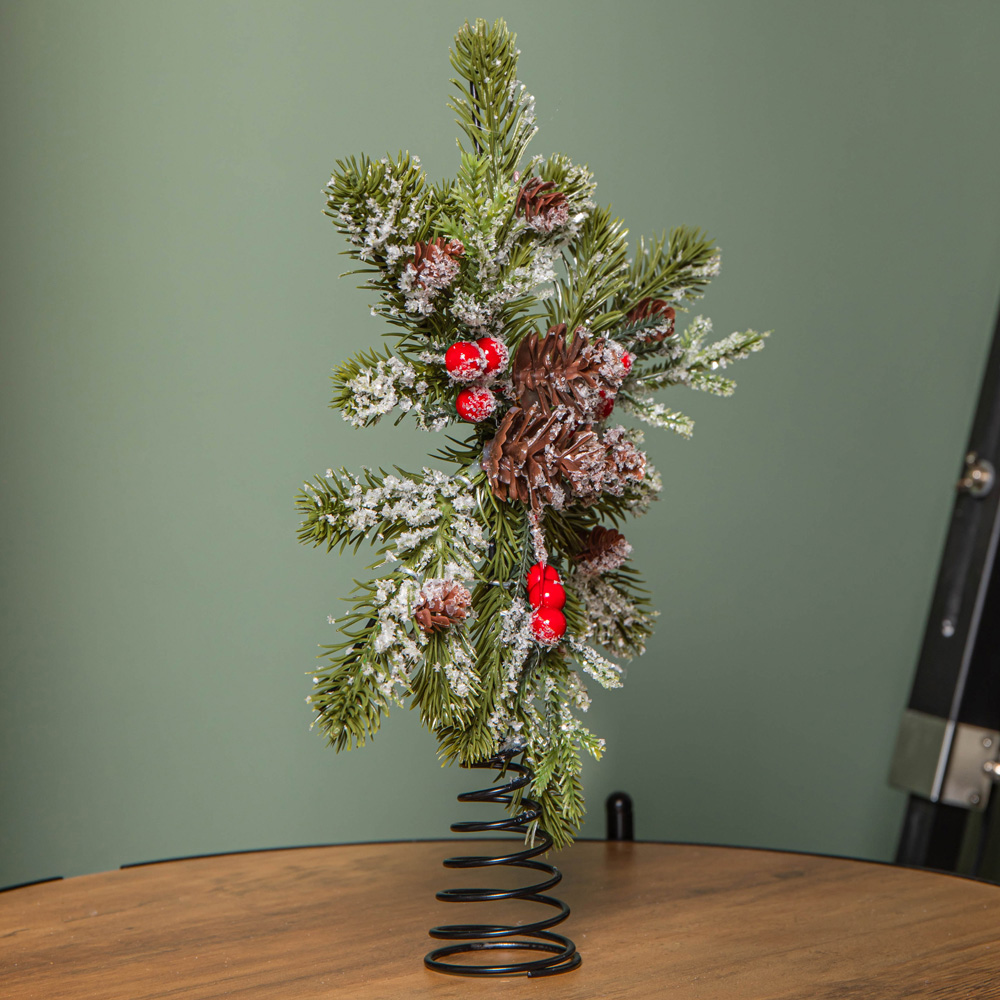 Samuel Alexander Red Berries Pinecones Frosted Foliage Christmas Tree Topper 33cm Image 3