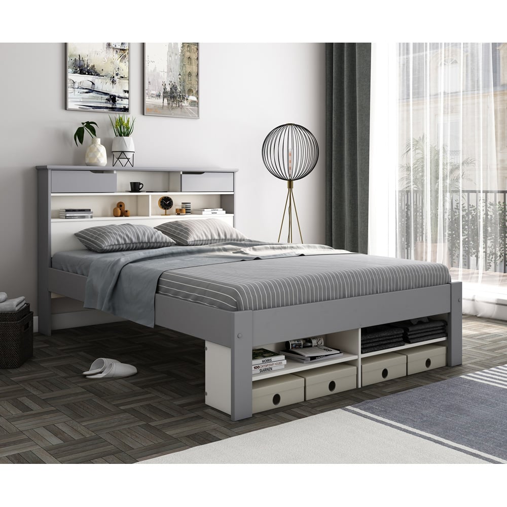 Fabio Double Grey and White Wooden 2 Drawer Storage Bed Image 2