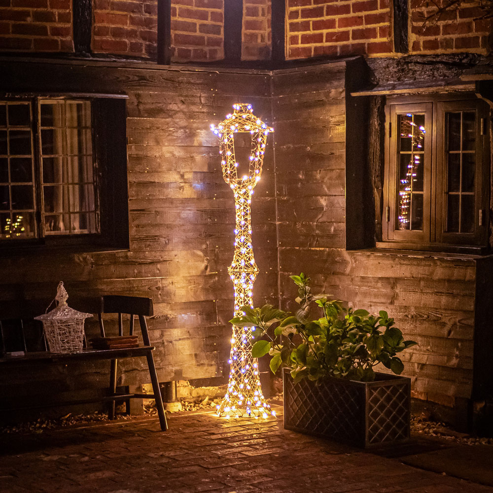 The Christmas Centre 200 Multicolour LED Brown Weave Light-Up Lamp Post Lantern 6ft Image 3