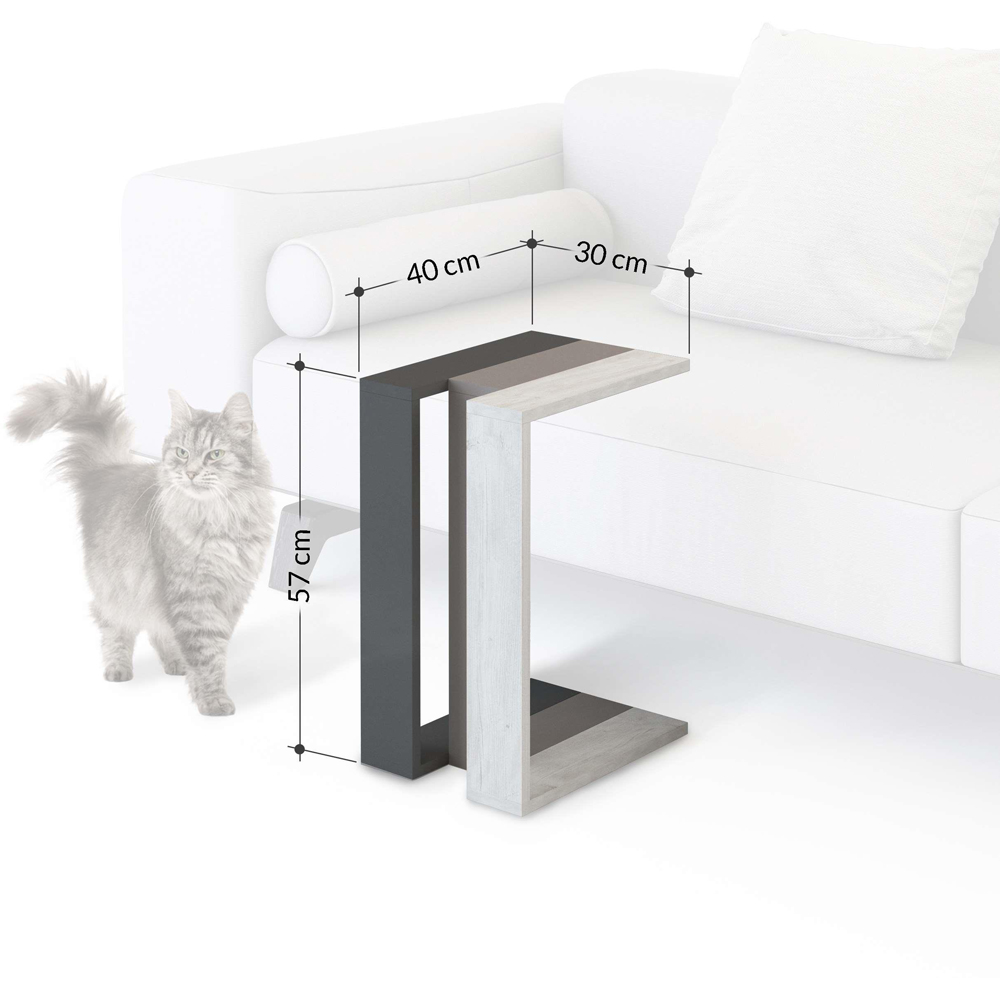 Decortie Muju White and Black White Marble Effect Modern C Shape Side Table Image 6