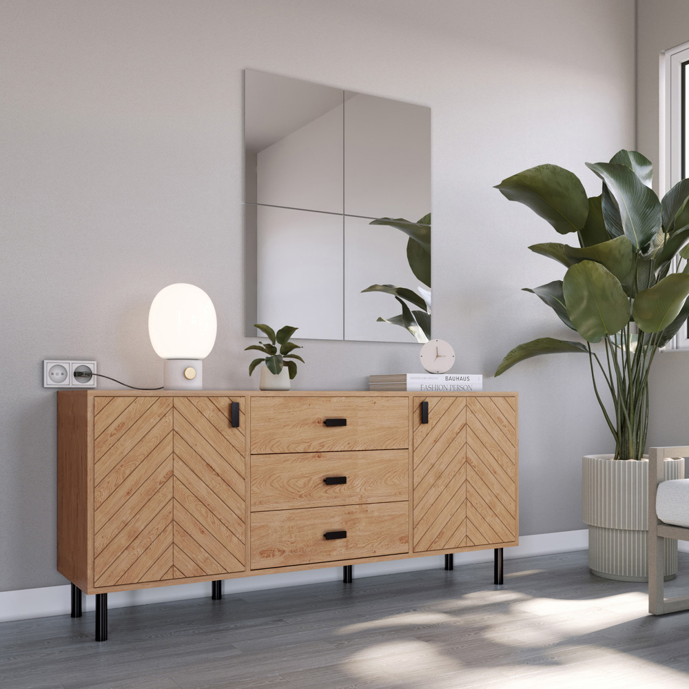 Seconique Leon 2 Door 3 Drawer Medium Oak Effect Sideboard Image 8