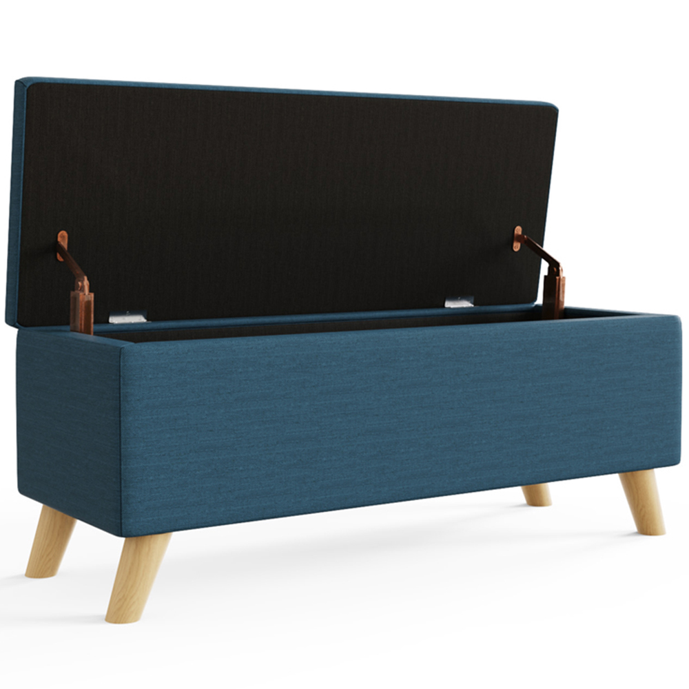 GFW Secreto Teal Blue Hopsack Fabric Ottoman Storage Bench Image 2