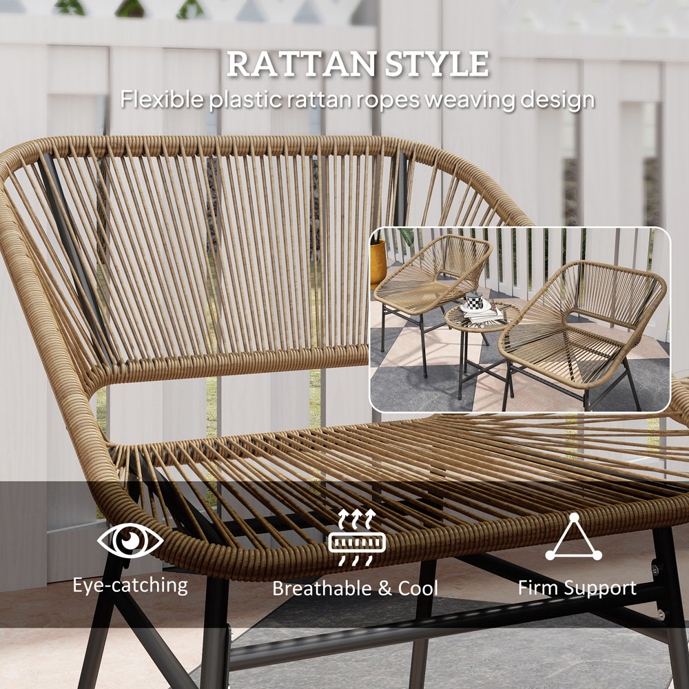 Outsunny 3 Piece Rattan Bistro Set Brown Image 7