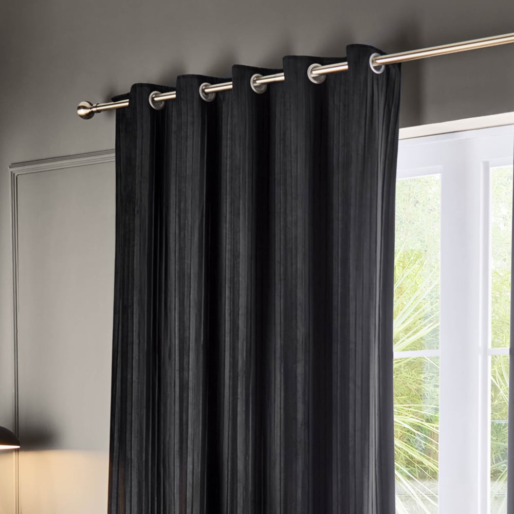 Paoletti Corinthian Black Velvet Eyelet Curtains 168 x 183cm Image 2