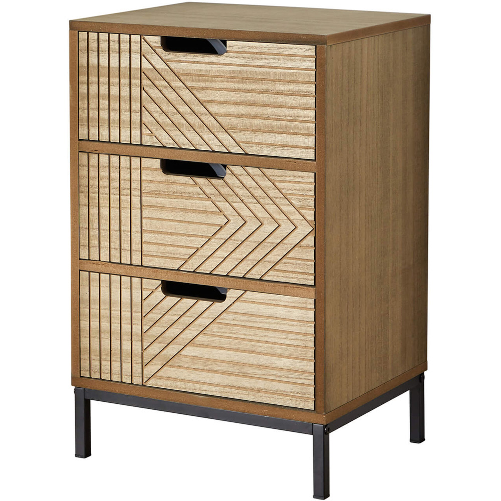 Home Source Mundesley 3 Drawer Geometric Wooden Bedside Table Image 2