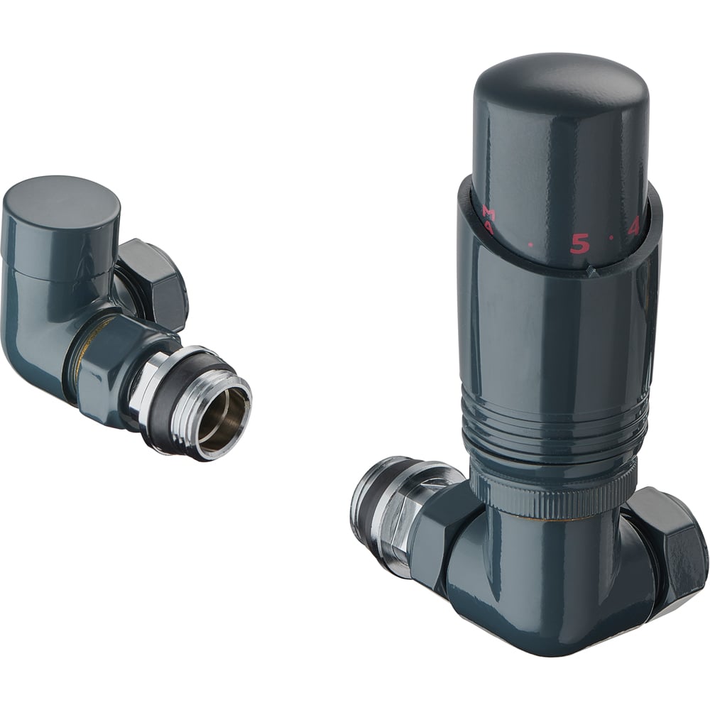 Terma Cylindrical Anthracite 3-Axis Thermostatic Radiator Valve and Lockshield Set Image 2