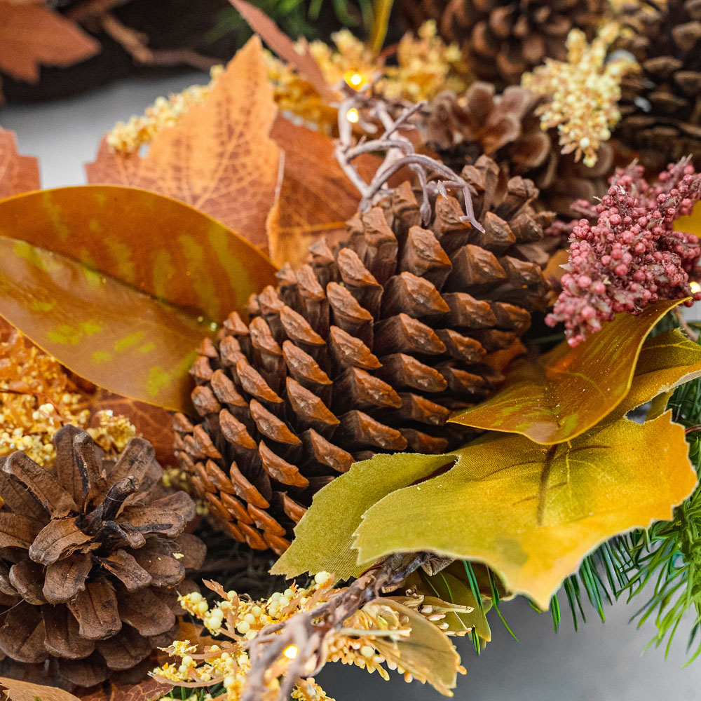 Norfolk Rustic Woodland 75 Warm White LED Christmas Wreath with Pinecones and Twigs 66cm Image 4
