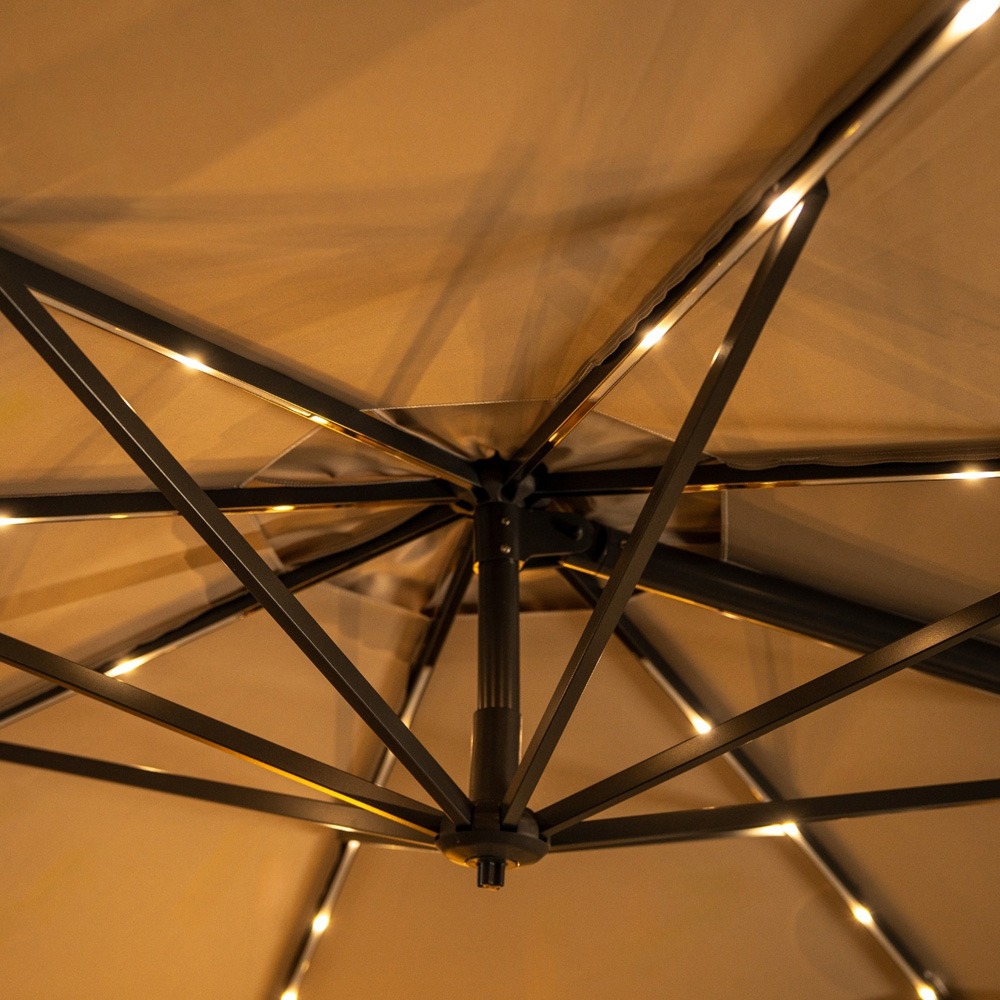 Kettler Orion Stone and Grey LED Cantilever Square Parasol with Granite Base and Night Cover 3 x 3m Image 3
