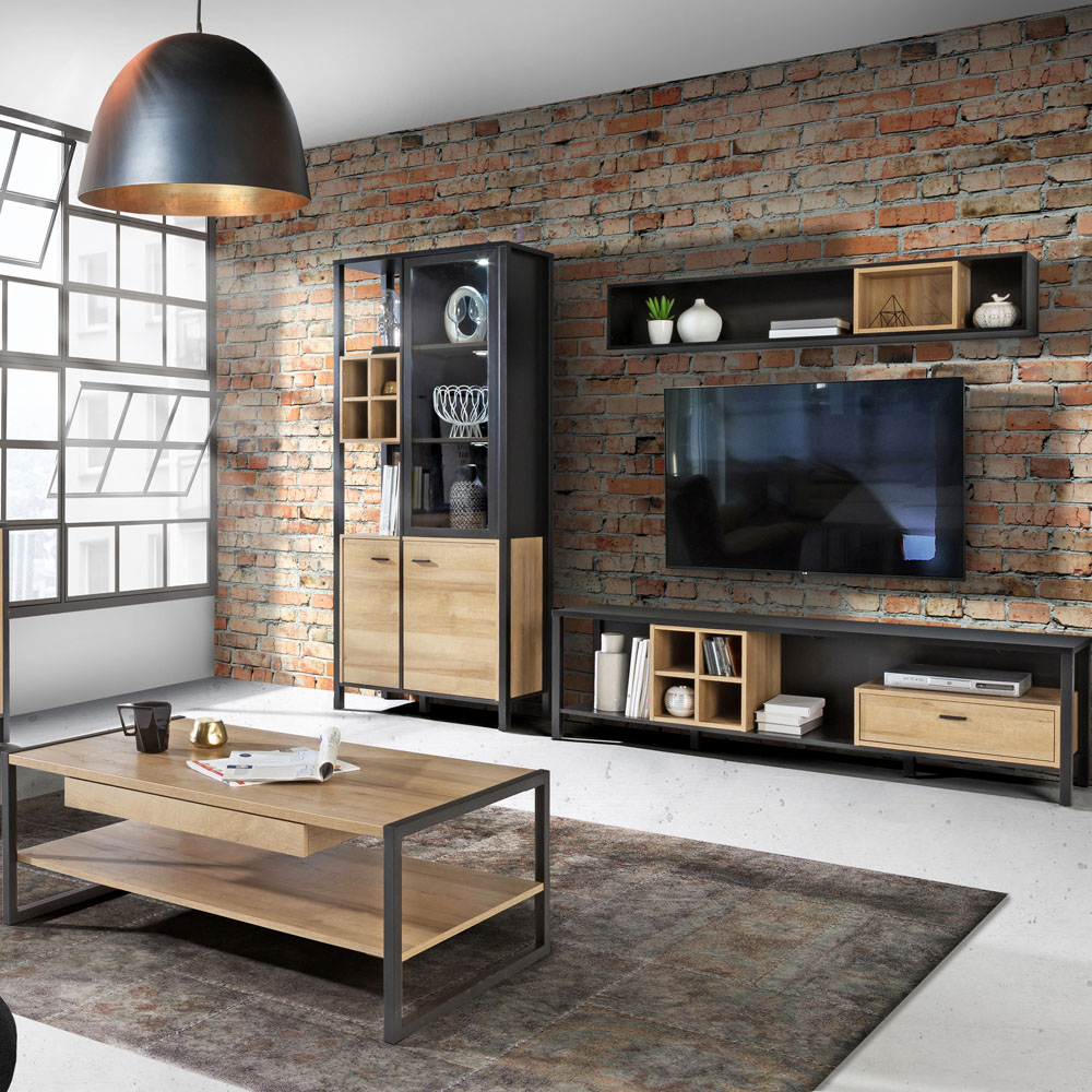 Florence High Rock Matt Black and Riviera Oak Cube Shelf Image 7